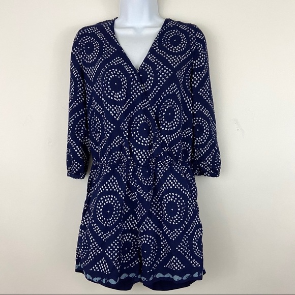 Sanctuary Blue & White Polka Dot Shibori Romper Sz S Summer Vacation - Picture 2 of 12